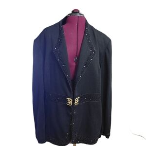 Liorah Elegant Black Jeweled Knit Blazer Plus Size 20 W